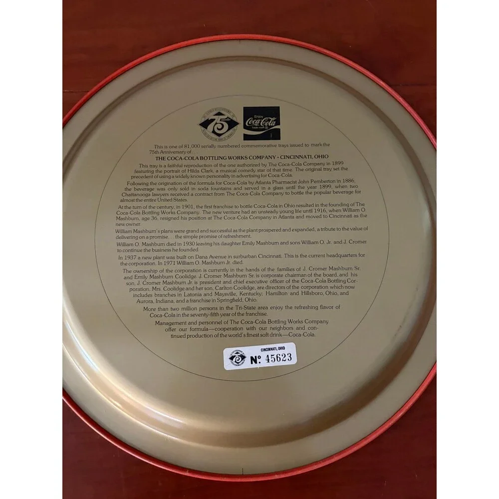 Coca-Cola 75th Anniversary Cincinnati OH Commemorative Metal Tray #45623 12”